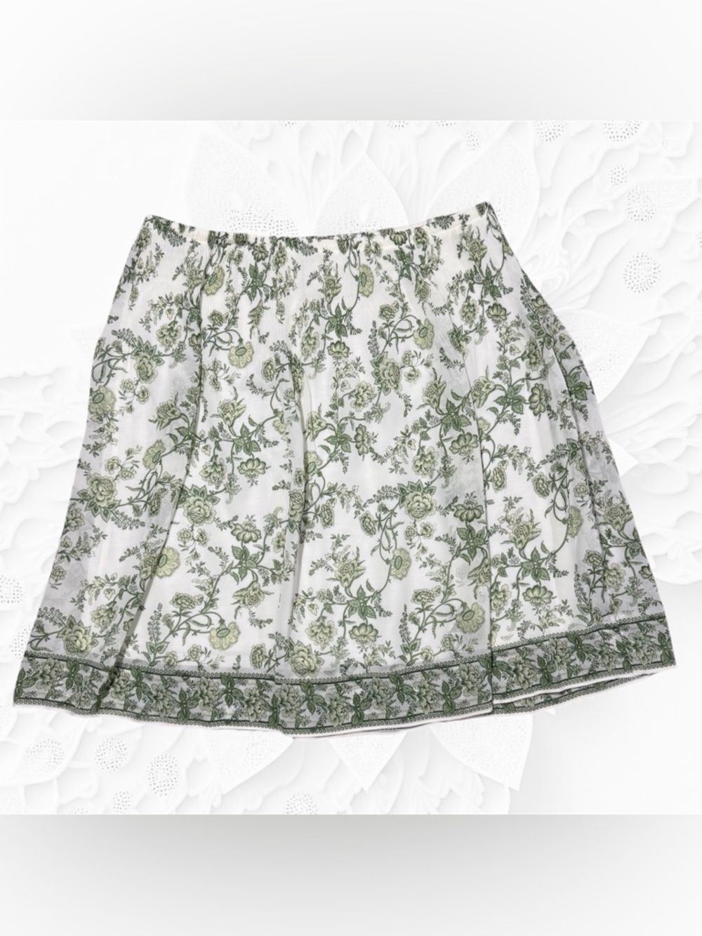 Max Studio White with Green Floral Print Skirt